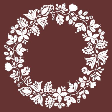 Koyu kahverengi arka planda beyaz defne çelengi vektör çerçevesi 