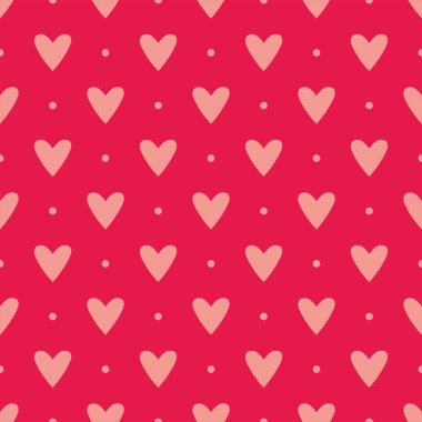 Kalpli ve benekli pembe vektör arkaplan. Sevgililer günü masaüstü duvar kâğıdı ya da sevimli web sitesi tasarımı için sevimli dikişsiz desen.