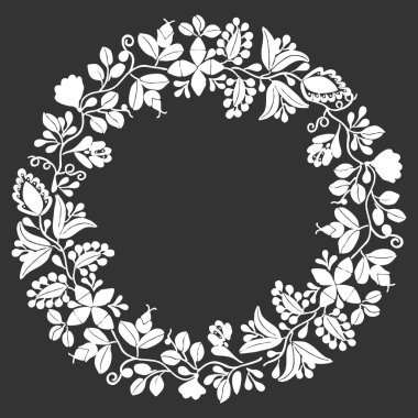 Siyah arkaplanda beyaz defne vektörü çiçek çerçevesi