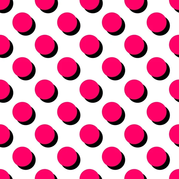 Векторный Рисунок Плитки Большими Розовыми Точками Польки Черной Тенью Белом — стоковый вектор