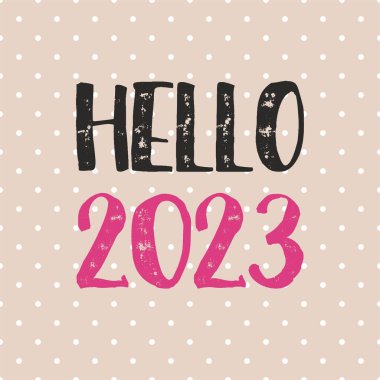 Merhaba 2022 Pastel Polka arkaplanındaki tasarım vektör kartı 
