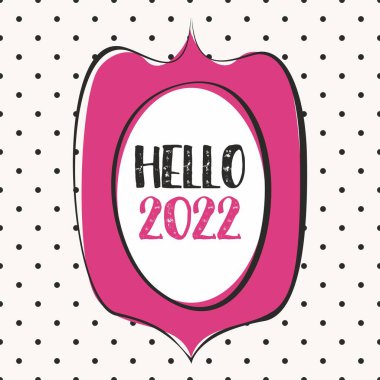 Merhaba 2022 siyah benekli gri arkaplanda pembe vektör işareti