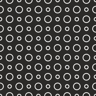 Siyah arka planda beyaz benekli kusursuz koyu renk vektör deseni. Web tasarımı, blog, masaüstü duvar kağıdı, doku için