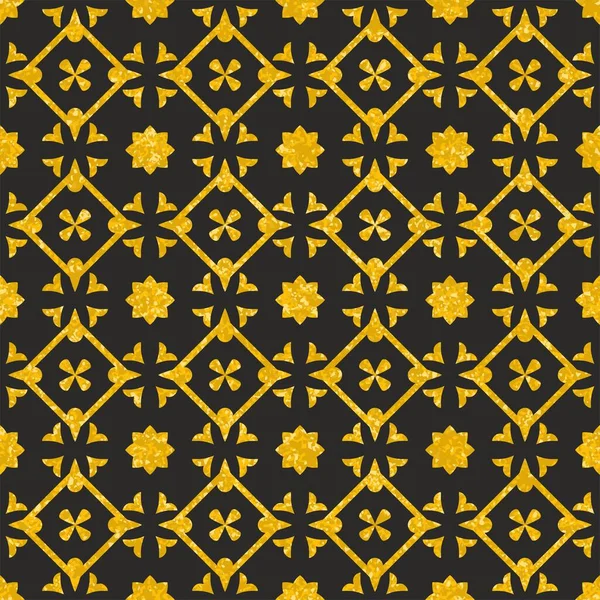 Плитка Декоративный Пол Золото Черная Плитка Векторный Узор Бесшовный Фон — стоковый вектор