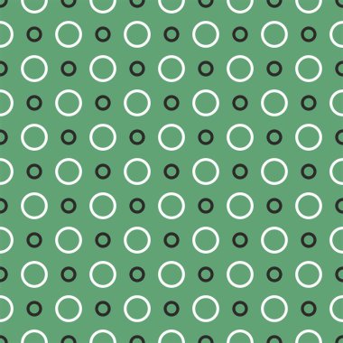 Yeşil zemin üzerinde siyah ve beyaz noktalar olan döşeme vektör deseni, pürüzsüz duvar kağıdı dekorasyonu için 