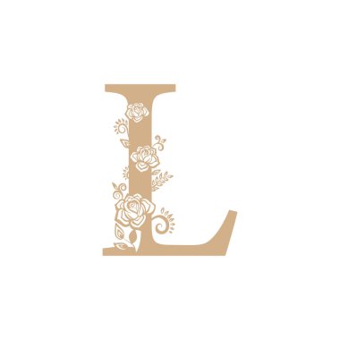 Vektör illüstrasyon çiçeği. İlk harf: Lüks güzellik süsleme, monogram düğün logosu antika.