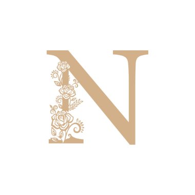 Vektör illüstrasyon çiçeği. İlk harf: Lüks güzellik süsleme, monogram düğün logosu antika.