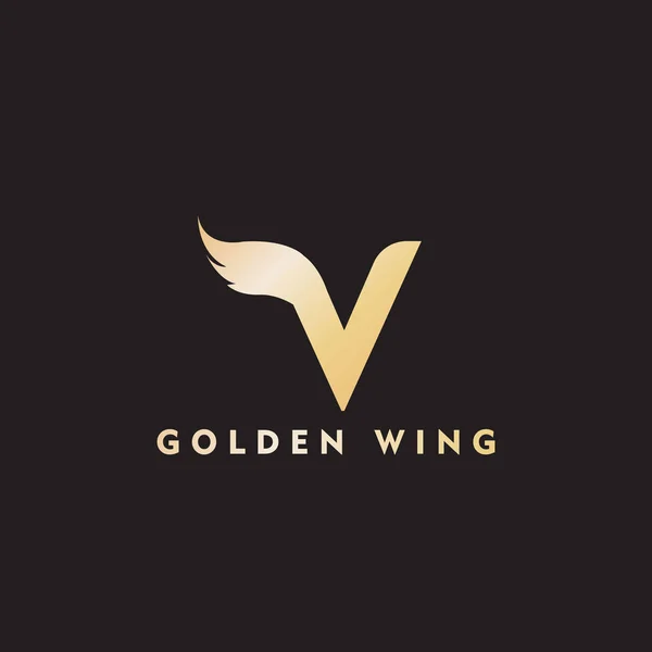 Vektor Anfangsbuchstabe v Geschäftsflügel Logo Symbol Corporate Technology Konzept Gold Farbe — Stockvektor