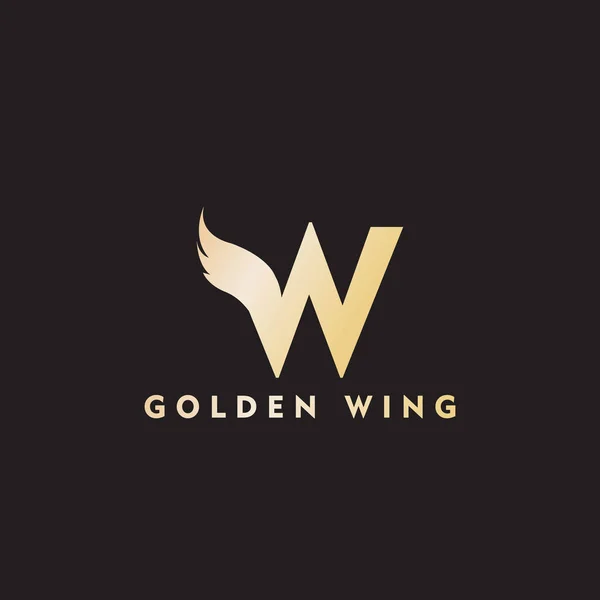 Vektor första bokstaven w företag wing logotyp ikon företagsteknik koncept guld färg — Stock vektor