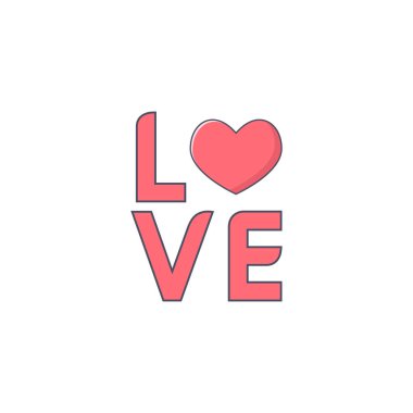 Kalp pembe düz dizaynlı basit illüstrasyon metin aşkı