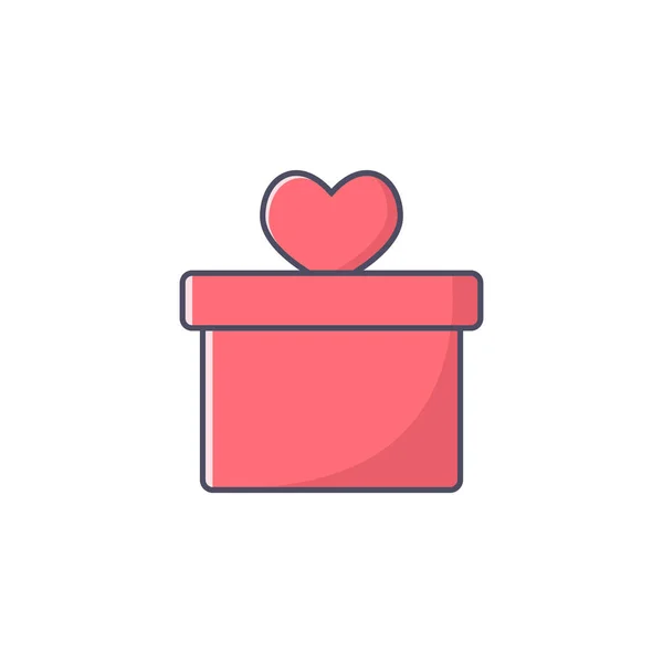 Simple illustration icon gift with heart pink color flat design — Stock Vector