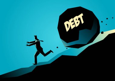 Büyük taş uzak ileti borç ile çalışan iş adamı