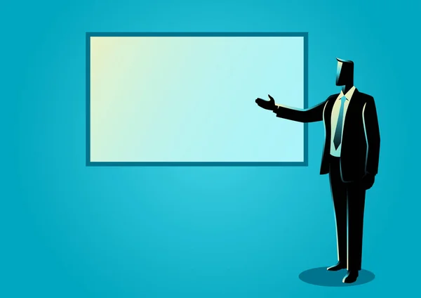 Empresário dando uma apresentação no quadro branco — Vetor de Stock