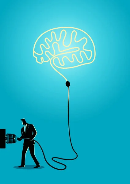 Businessman plugs a brain — Stock Vector