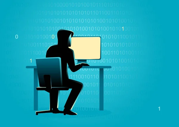 Masaüstü bilgisayar arkasında hacker — Stok Vektör