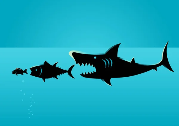Des poissons plus gros se nourrissent de poissons plus petits — Image vectorielle