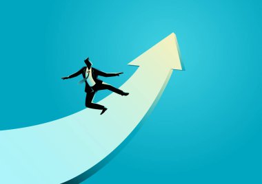 Yükselen ok üzerinde sörf işadamı
