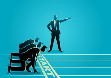 İşadamı sivri elle başlatmak için onun alt sipariş 