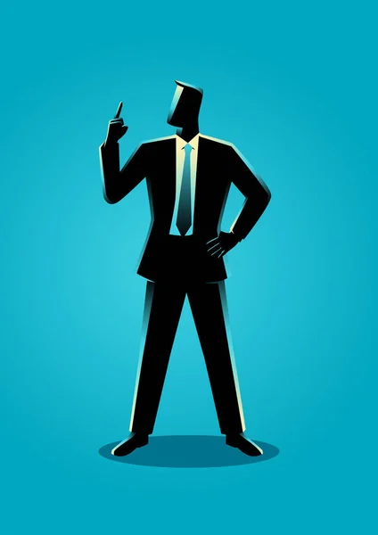 Homme d'affaires avec un doigt pointu vers le haut — Image vectorielle