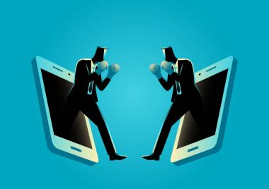 İşadamları boks eldivenleri ile cep telefonundan çıkar