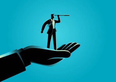 Teleskop kullanarak bir işadamı tutan el