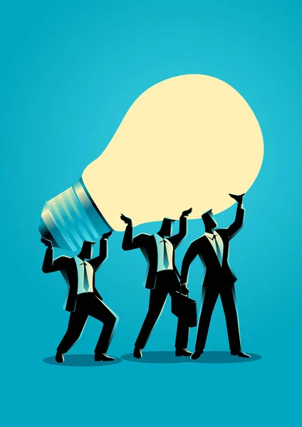 Des hommes d'affaires soulevant une ampoule ensemble — Image vectorielle