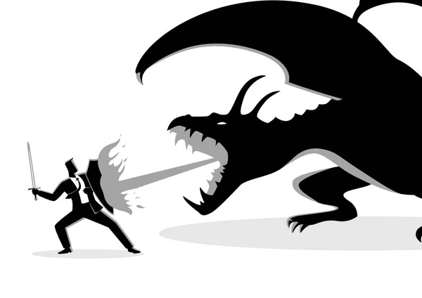 Empresario luchando contra un dragón — Vector de stock