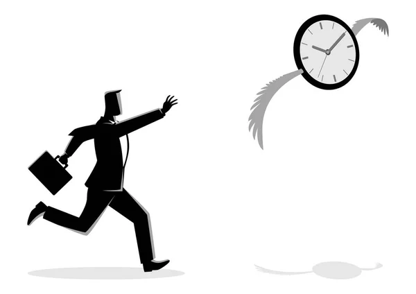 Geschäftsmann jagt einer fliegenden Uhr hinterher — Stockvektor