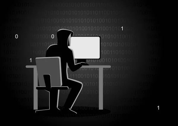 Hacker hinter dem Desktop-Computer — Stockvektor