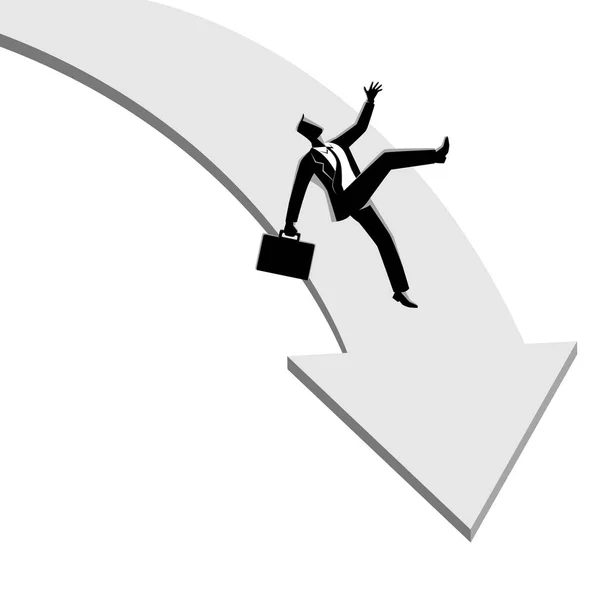 Empresario cayendo del gráfico de flecha — Vector de stock