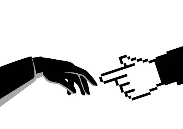Mano humana tocando la mano pixelada — Vector de stock