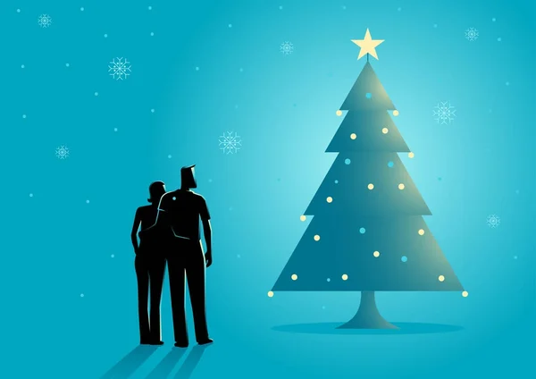 Couple Near Christmas Tree — Stock Vector