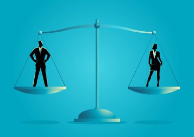 İş adamı ve iş kadını bir ölçekte ayakta