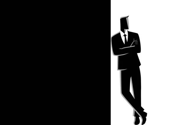 Businessman Leaning At Dark Blank Space — Stock Vector