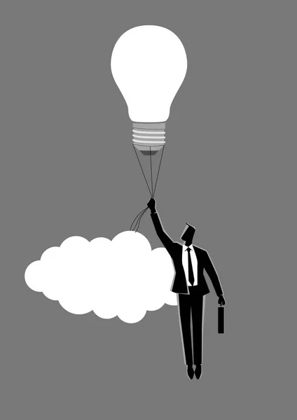 Businessman holding a floating light bulb — Stock Vector