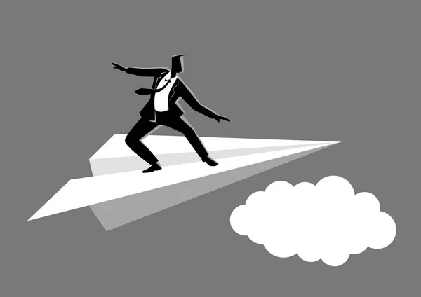Homme d'affaires équilibrage sur avion de papier — Image vectorielle