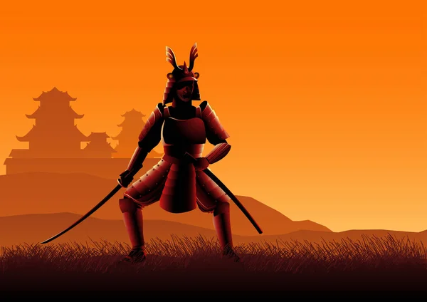 Illustrazione della silhouette di un samurai — Vettoriale Stock