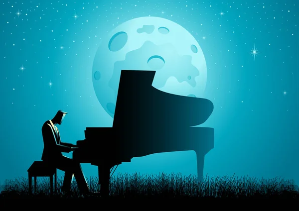 The Pianist During Full Moon — Stock Vector