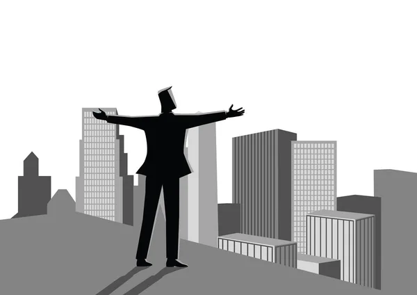 Businessman standing on the edge of a building — Stock Vector