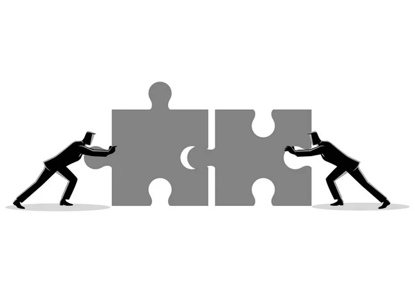 Geschäftsleute schieben zwei Puzzleteile — Stockvektor