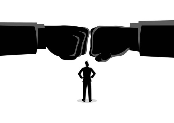 Бизнесмен наблюдал столкновение двух гигантских кулаков
