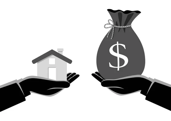 Fastighetsmäklaren överlämnandet ett hus till en köpare — Stock vektor