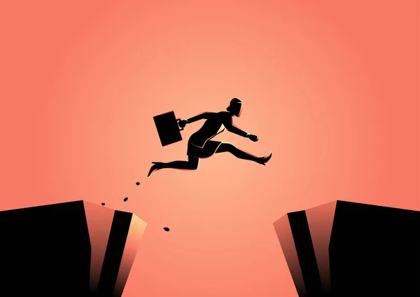 Femme d'affaires saute par-dessus le ravin — Image vectorielle