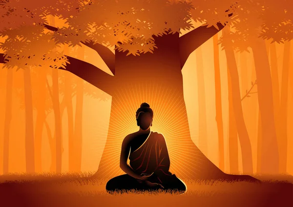 Siddhartha Gautama megvilágosodott Bodhi fa alatt. — Stock Vector