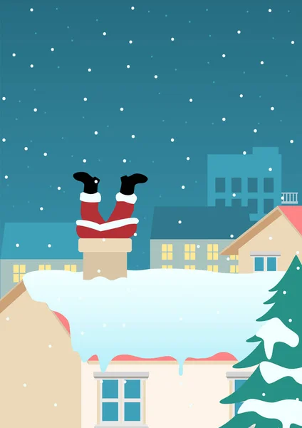 Santa Claus stuck on chimney — Stock Vector