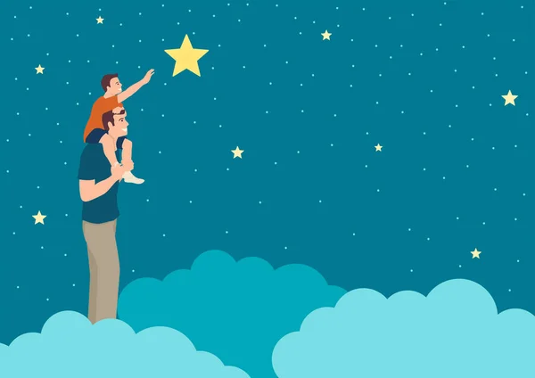 Πατέρας υποστηρίζει το γιο του φτάνοντας σε ένα αστέρι — Διανυσματικό Αρχείο