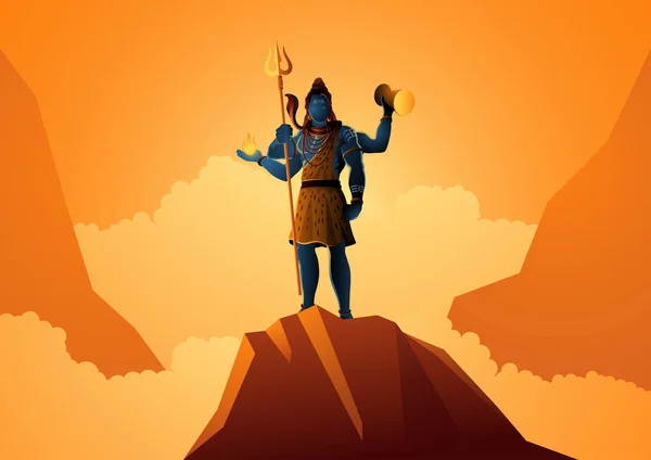 インド ヒンドゥ教の神 山に立つシヴァ神のベクトルイラスト — ストックベクタ
