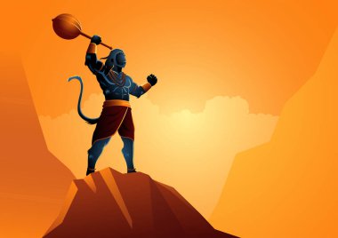 Hindistan 'ın Hindu Tanrısı, Hanuman' ın kayanın üzerinde duruşu.