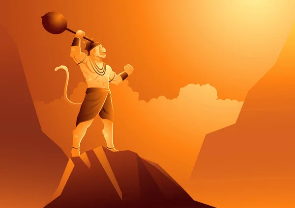 Vector Illuation Hanuman Standing Mountain Indian God Hindu — стоковий вектор