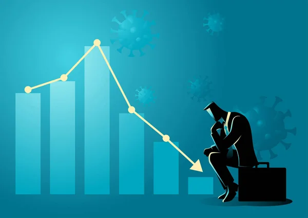 Financial Economic Crisis Due Covid Pandemic Symbolize Decreasing Graphic Chart — Stock Vector